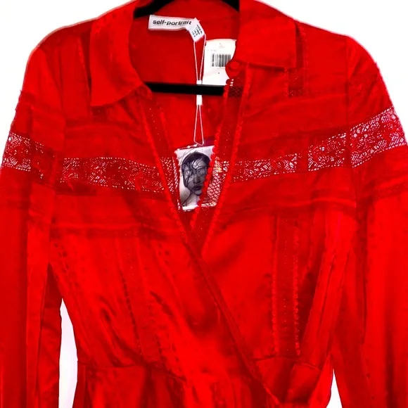 SELF-PORTRAIT Trimmed Wrap Red Dress - Picture 11 of 16